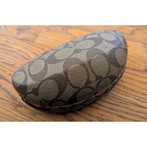Coach Signature Logo Hard Clamshell Tan Brown Eyeglass Sunglasses Flip Top Case